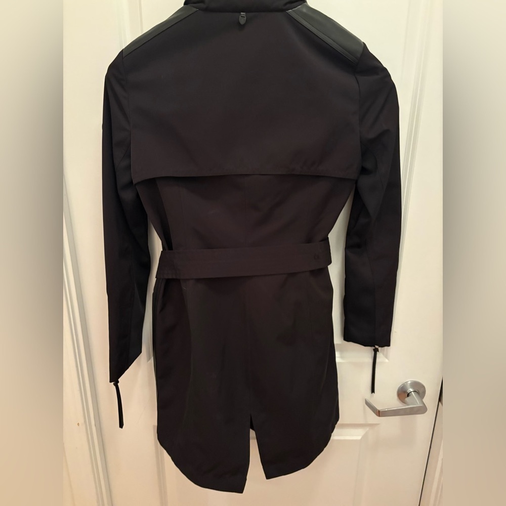 RUDSAK Moira Black Belted Jacket Hidden Hood Leather Trim Size XS - Picture 8 of 16